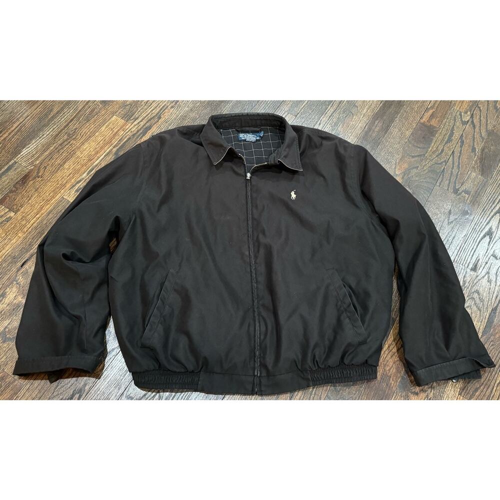 POLO RALPH LAUREN Jacket Men's XL Black Brown Bomber Lightweight Check Lined